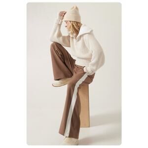 Athleta Brown Wide Leg Pants with Cream Stripe